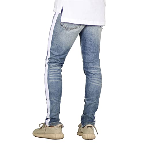 Maiyifu-GJ Men's Side Striped Slim Fit Jeans Destroyed Ripped Skinny Denim Pencil Pants Ripped Hip Hop Ankle Zipper Jean2