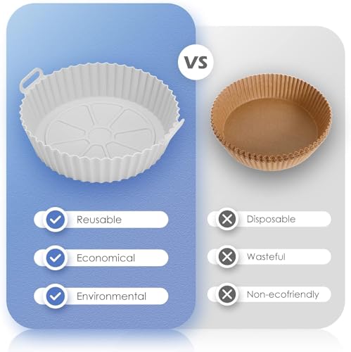 Forros de silicone para fritadeira a ar, forro de panela redondo reutilizável de 20 cm, antiaderente, resistente ao calor, serve para cesta de fritadeira a ar de 3 litros – 5 QT, acessórios para forno