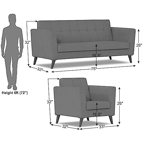 Image of Adorn India Dannis 3+1+1 5 Seater Sofa Set (Grey) (3 Year Warranty)