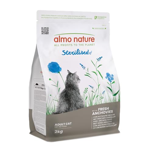 Almo Nature Sterilised - Croquettes pour Chat Stérilisé aux Anchois Frais - À Faible Teneur en Magnésium et avec des Fibres pour Le Contrôle du Poids -...