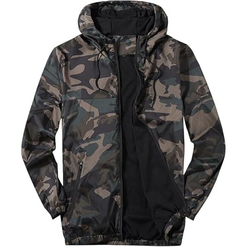 Maiyifu-GJ Mens Windbreaker Jackets Lightweight Waterproof Rain Jacket with Hooded Softshell for Hiking Cycling