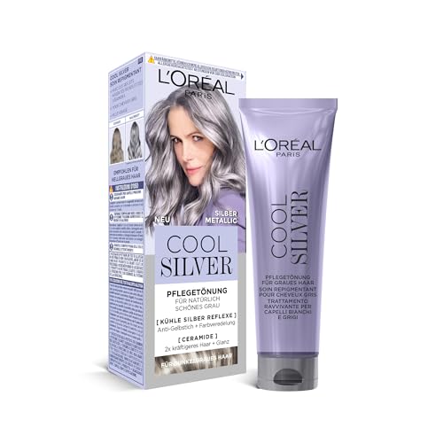 L\'Oréal Paris Haarfarbe, Anti-Gelbstich, Farbveredelnde Pflegetönung mit Ceramiden, Für dunkelgraues Haar, Cool Silver, Farbe: Silber Metallic L\'Oréal Paris Haarfarbe, Anti-Gelbstich, Farbveredelnde Pflegetönung mit Ceramiden, Für dunkelgraues Haar, Cool Silver, Farbe: Silber Metallic