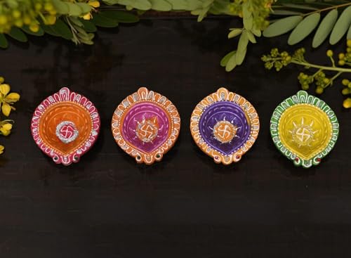 Image of CraftVatika 12 Pcs Diya for Puja, Clay Diyas for Home Decorations, Festive Decor, Natural Clay Diyas for Diwali, Decorative Handpainted Mitti Diya Diwali Decorations for Home