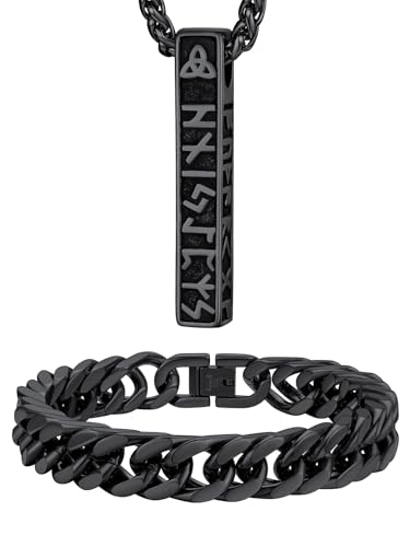 FaithHeart FaithHeart 12mm Cuban Link Bracelet & Viking Rune Necklace for Men