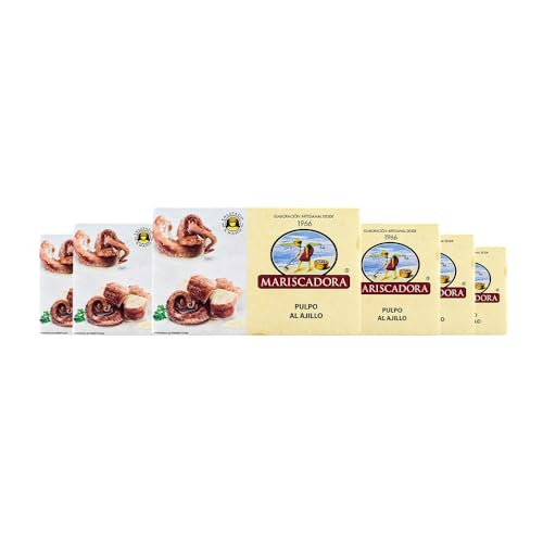 Pack 6x Pulpo al Ajillo Mariscadora – 110 g c/u | Pulpo Tierno en Salsa Ajo y Guindilla | Conserva Gallega Artesanal | Sin Aditivos