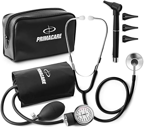 Primacare DS-9199 Nurse Essentials Starter Kit – Adult Aneroid Sphygmomanometer, Classic Stethoscope & Mini Diagnostic Otoscope with Travel Case