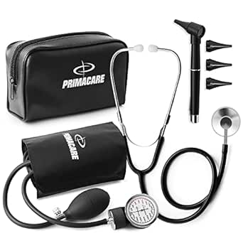Primacare | DS-9199 Nurse Essentials Starter Kit with Handheld Travel Case | 3 Part Kit Includes Adult Aneroid Sphygmomanometer Blood Pressure Monitor, Stethoscope, Mini Diagnostic Otoscope | Black