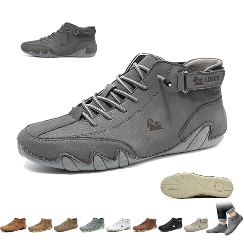 Italienische handgefertigte Leder-Beck-Schuhe for Herren, hohe Outdoor-Stiefel, rutschfest, leicht, bequem, Unisex, for Wandern, Camping und Autofahren, ganzjährige Chukka-Stiefel(grau,42 EU)