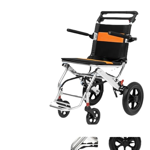 車椅子の高齢者向けの超軽量ポータブル折りたたみ車椅子簡易台車。 (B02L-アルミニウム合金 + ブライトシルバー電気メッキ + タイロッド + 圧力緩和クッション + スプリング衝撃吸収 + 12 インチホイール + トラベルバッグ)