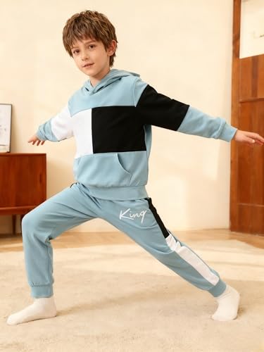 Image of Boys Sweatsuit Long Sleeve Color Block Hoodie Sweatshirt and Jogger Pants 2PC Sets Fall Clothes (Sizes: 4-8)