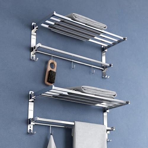 Image of Plantex Towel Rack for Bathroom /Stainless Steel Towel Bar /18 Inch Towel Holder with Towel Rod /Bathroom Accessories - Pack of 2 (Chrome)