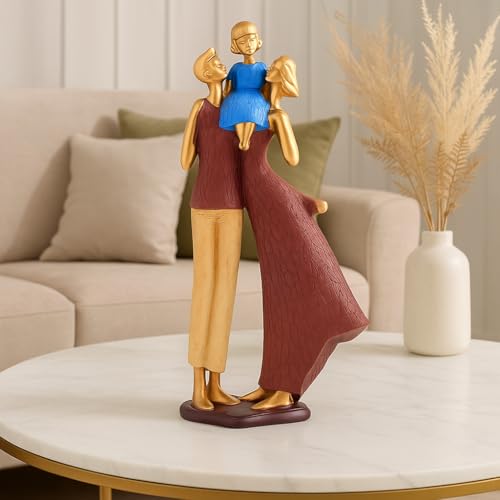 Image of Xtore Gold & Burgundy Resin Family Figurine | Modern Decorative Statue | Parent and Child Design | Living Room, Bedroom, Office Accent - (Pack of 1, Multicolor)