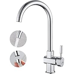 Grifo Fregadero Auralum Grifo Cocina Caño Alto con Aireador desmontable, 360° Grifo Monomando Agua Frío y Calor Disponibles, Cromo Grifo Mezclador de Fregadero