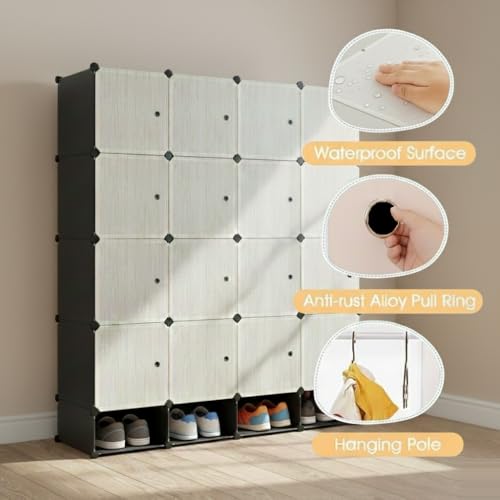 Image of KRISHYAM 12 Box Collapsible Wardrobe Organizer with Doors & 3 Shoe Box Storage, DIY Closet Cabinet for Clothes, Shoes, Toys, Books & Bedroom Storage
