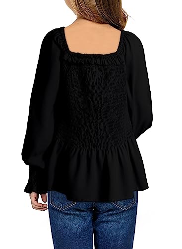 SELINK Girls Elegant Long Sleeve Blouse U Neck Smocked Cuffed Shirts Ruched Ruffle Fall Casual Tunic Tops2