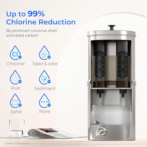 Image of Waterdrop TK-AB Gravity Water Filter System, NSF /ANSI 42&372 Standard, Reduces Chlorine, Stainless-Steel System with Silver Ions Enhanced Filtration with 2 Black Carbon Filters, 2.25G