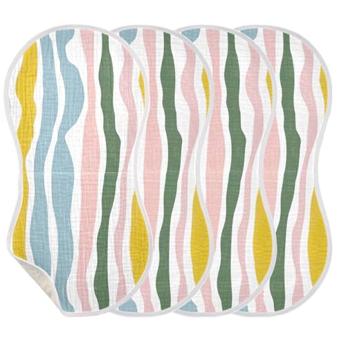 4 Pack Baby Burp Cloths, Soft Absorbent Burping Cloths for Babies, Cotton Milk Spit Up Rags, Large Size for Newborns, Baby Boys and Girls (Colored Ripplecolored Ripple)3
