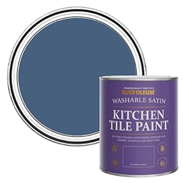 Rust-Oleum Blue water resistant Kitchen Tile Paint in Satin Finish - Ink Blue 750ml