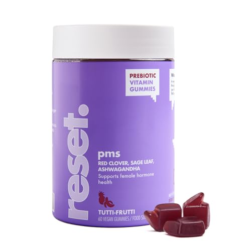 Gominolas para el Sindrome Premenstrual - Contiene Ashwagandha Gominolas, Trebol Rojo, Salvia, Vitaminas - Vegano - Sin Azúcar - Sin Gluten – Sabores Naturales – 2 meses - Reset.