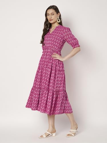 Image of Dress for Women | One Piece for Women | Long Stylish Women Dress Fit & Flare Maxi Dress, Cotton Summer Calf Length Dress