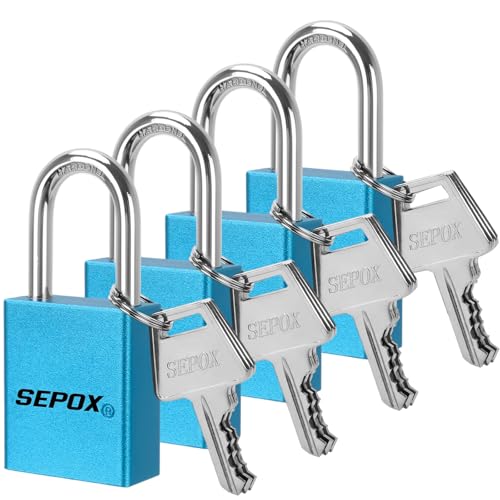 Image of SEPOX Ultra Rust-Resistant Weatherproof Padlocks, Blue Aluminum Set of 4 Padlocks with 8 Same Keys, High Security for Outdoor & Industrial Like Lock-Out, Gates, Storage, Lockers, Fences