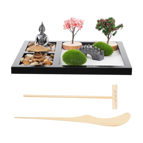 Amosfun Zen Garden Mini Sandbox Kit 6.8x8.5 inch Mini Rock Garden Decorative Trays for Home Office Desk Decoration