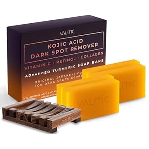 Valitic Kojic Acid Dark Spot Remover Soap Bar with Vitamin C, Retinol, Collagen, Turmeric – Original Japanese Complex – Hyaluronic Acid, Vitamin E, Shea Butter, Castile Oil ( 4 Pack ) With Soap Holder