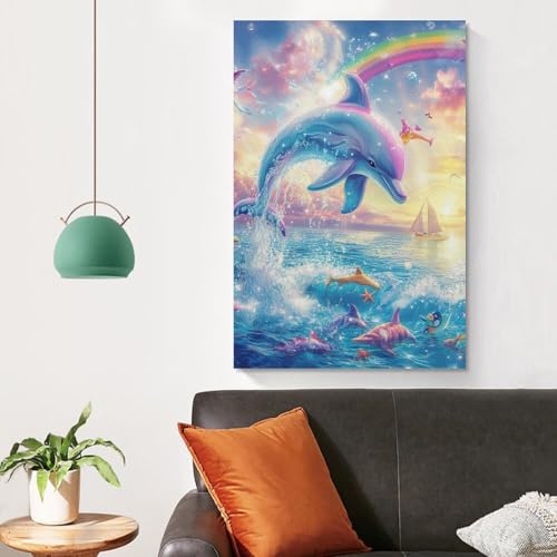 Lienzo de delfín VSFCRQRQ de 50x75cm para transformar la pared vacía del salón en un paisaje marino 4
