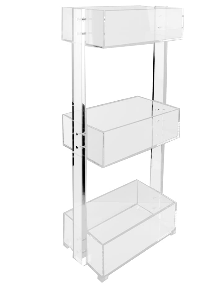 Acrylic Floor Caddy – Clear 3 Tier Shelf Cart for Storage - Small Liquor Alcohol Cocktail Beverage and Wine Cart - Narrow Mini Bar Drink Carts for the Home - Modern Kitchen Home Bar & Serving Carts