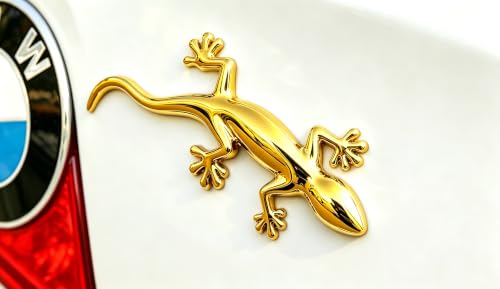 Image of 2PCS 3D Gecko Emblem Car Sticker Metal Chrome Silver Spider Badges Sticker for Universal Car Vehicle, Truck, Motorcycle, RV, Scooter, SUV, Door, Window for Headphone Decorations (Yellow Gecko)