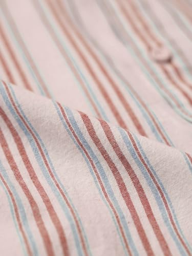 Image of The Souled Store Cotton Linen Stripes: Prism Men and Boys Long Sleeve Collared Neck Button Front Regular Fit Cotton Linen Shirt