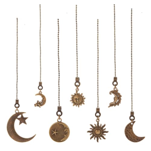 Image of 7pcs Ceiling Fan Pull Chain 7 Styles Moon Sun Decorative Totem 14 Inches Fan Pull Chain Pendant Extension Lighting Fan Beaded Ball Fan Pull Chain Extender Ornament with Connector