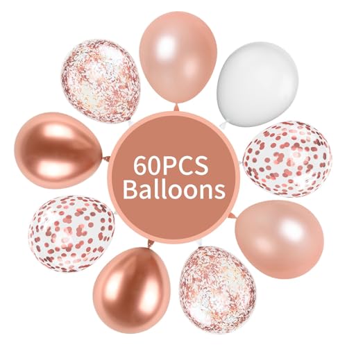 Image of FunHot Rose Gold and White Balloons, 60Pcs Pearl Rose Gold Balloons, 12 Inch Metallic Rose Gold Confetti Balloons Helium Rose Gold Latex Balloons for Baby Shower Wedding Birthday Party Decorations