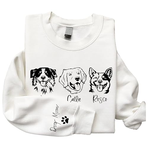 Personalized Dog Mom Sweatshirt, Custom Line Art Portrait Dog Sweatshirt, Pet Name Sweatshirts Women, Customized Pet Lover Gifts, Mom Gift