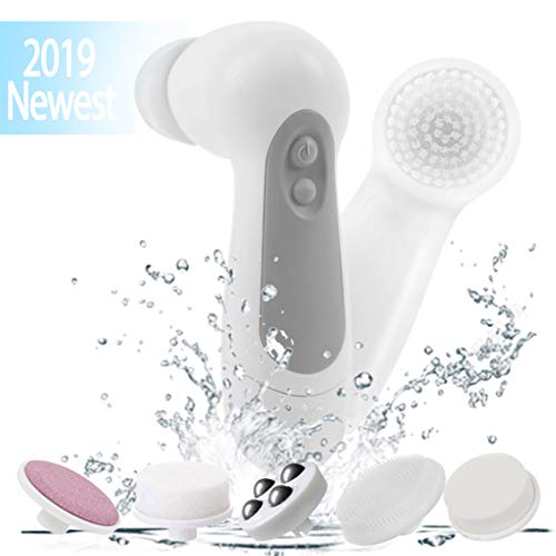 ?2019 Upgraded?Gackoko Facial Cleansing Brush-Waterproof Face Spin Brush Set with 6 Brush Heads?Gentle Exfoliating?Deep Cleansing face Microdermabrasion?Stimulates Face Blood Circulation (Gray-1)