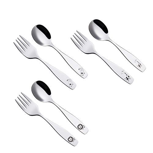 ANNOVA Kids Silverware 6 Pieces Children's Safe Flatware Set Stainless Steel - 3 x Children Forks, 3 x Dinner Spoon, Toddler Utensils, for Lunchbox (Safari Animals Etched Elephant, Giraffe, Lion) by Annova - Image 4