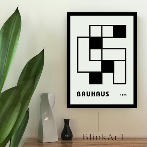Image of BLINKART Vintage Bauhaus Retro Geometric Aesthetic Poster Gallery | Colorful Wrap Framed For Home Office Studio Living Room Modern Art Studio Decoration Abstract Shapes | (d155) | 13x10 Inch