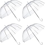 Weewooday 14 Pieces Clear Wedding Umbrella Automatic Open Rounded Umbrella Windproof Bubble Umbrella