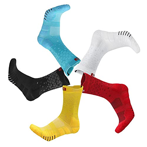 Mitvr Basketball Socks, Cushioned Athletic Sports Socks, 5 Pack Compression Crew Socks For Boy Girl Men Women,W02,Medium #TOP3