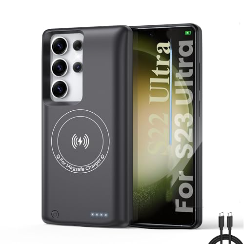 Fraternize Charging Phone case for Samsung Galaxy S23 Ultra/Galaxy S22 Ultra Battery Case Real 10000mAh Portable Power Bank with Magnetic Wireless Charging Black