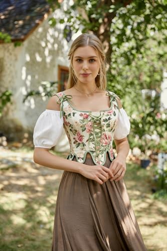 Image of Scarlet Darkness Corset Tops for Women Floral Renaissance Bustier Bodice | Ideal for Halloween, Ren Faire, Theme Party; Overbust, Adjustable Straps, Lace Up, Irregular Hem, Zip Closure, Hand Wash