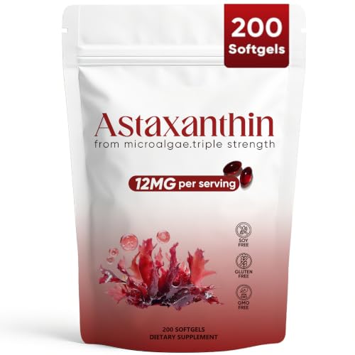Regpem Astaxanthin 12mg Revella Astaxanthin Antioxidant Supplements for Immune Eye Skin Supports Non-GMO & Gluten Free - 200 Softgels