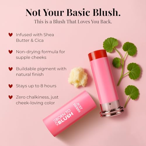 Image of Just Herbs Dewy Glow Blush Stick with Shea Butter & Cica for Eyes Cheeks and Lips For Women