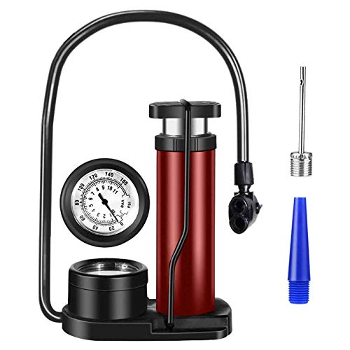 DMLNN Bike Foot Pump with Gauge, Universal Presta & Schrader Valve Foot Activated Aluminum Alloy Barrel Portable Tire Air Pump Bicycle Floor Pump with Pressure Gauge & Free Gas Ball Needle(Red)