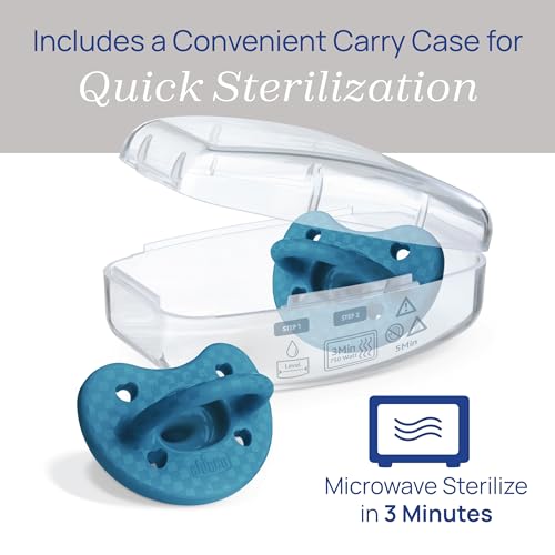 Image of Chicco PhysioForma Luxe Orthodontic Pacifier for Babies 16-24 Months, One-Piece 100% Soft Silicone, Supports Breathing, Textured Shield & Handle, Sterilizing Case, BPA Free, 12-Pack, Ocean Blue
