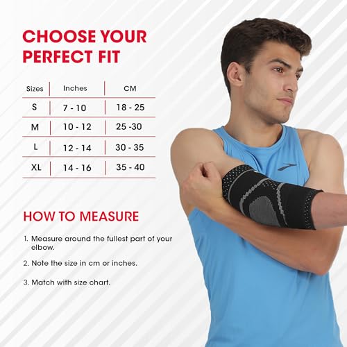 Image of Life Wear Elbow Support with Strap, Compression Brace for Pain Relief and Joint Stability, Adjustable Elbow Sleeve for Gym, Tennis, Badminton, Cricket, Breathable and Stretchable, Unisex, Size (S)