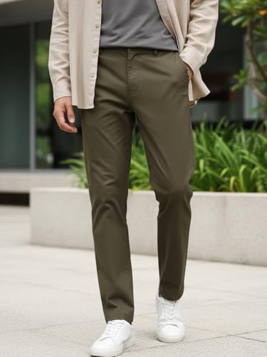 Image of Urbano Fashion Men's Regular Fit Mid Rise Cotton Casual Chinos Trousers Stretch