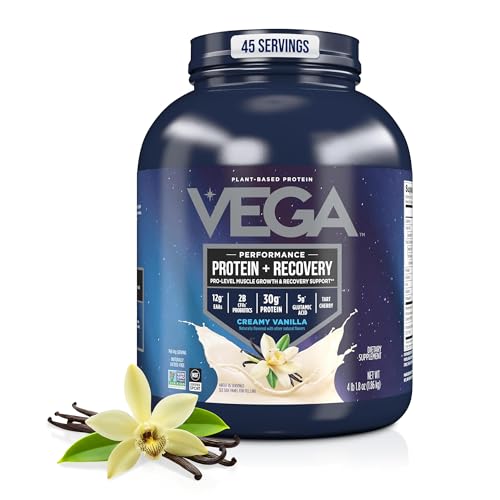 Vega Protein + Recovery, Vanilla – 30g Vegan Protein, Dairy & Gluten Free, Probiotics, NSF Certified, 1.86 kg (45 Servings)