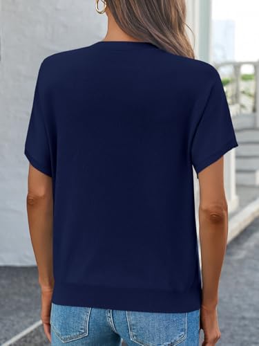 Image of Saodimallsu Women's Short Sleeve Crew Neck Knit Pullover Sweater | Casual Basic, Crew Neck, Loose Knit Pullover, Summer Lightweight