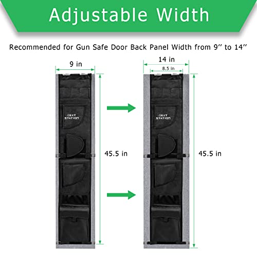 NEXT STATION Gun Safe Door Organizer,Safe Door Panel Organizer with Pistol Holsters Document Pouch Adjustable Width Fit Back Panel from 9 to 14 inches, Gun Safe Accessories Storage (8.5W*45.5H inch)